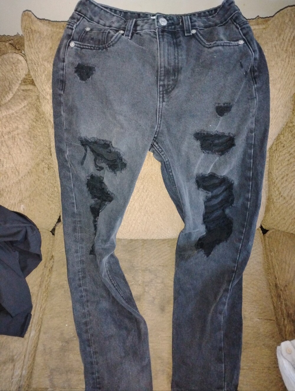 Refuge Women's Black Distressed Slim Straight Mom Jeans
